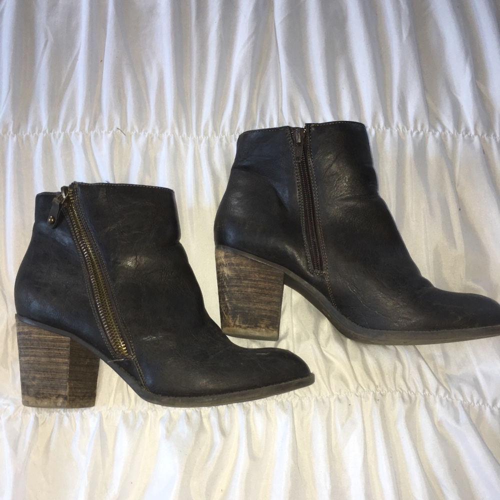 Brown wedge booties